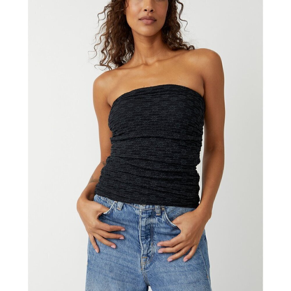 FREE PEOPLE Ona Convertible Ruched Skirt Top Black NEW!